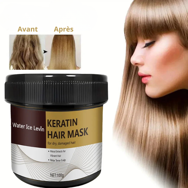 Masque capillaire à la kératine pour cheveux, répare les cheveux crépus endommagés.
