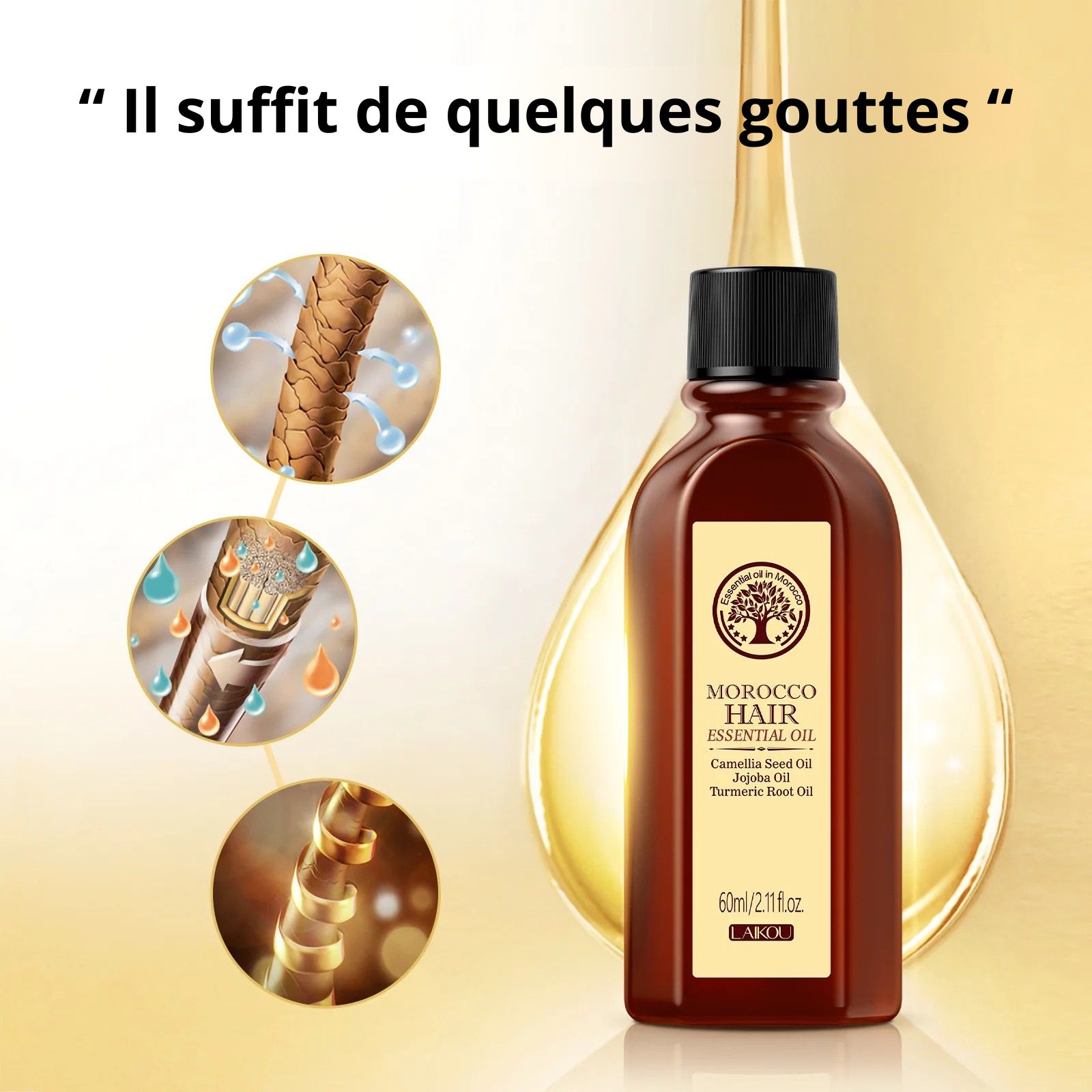 Huile essentielle capillaire à l'huile d'argan 60ml.