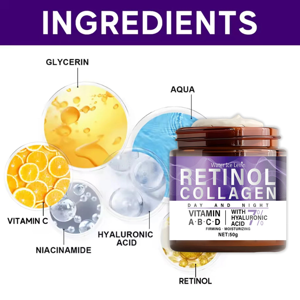 Crème hydratante de jour et de nuit au collagène, rétinol, Niacinamide.