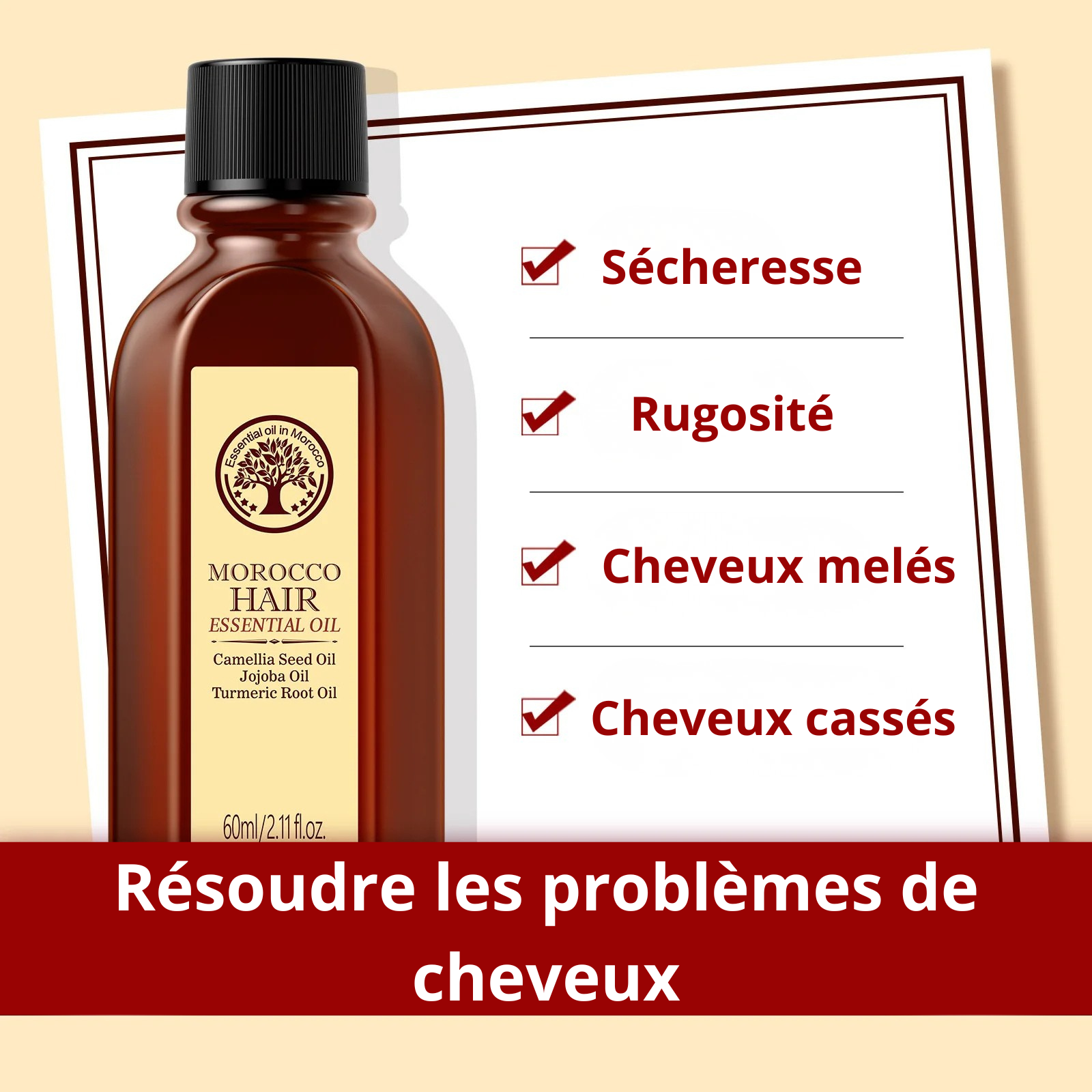 Huile essentielle capillaire à l'huile d'argan 60ml.