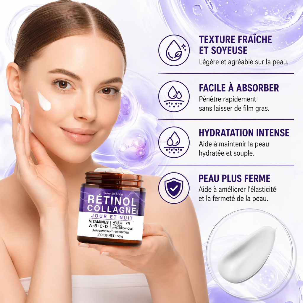 Crème hydratante de jour et de nuit au collagène, rétinol, Niacinamide.
