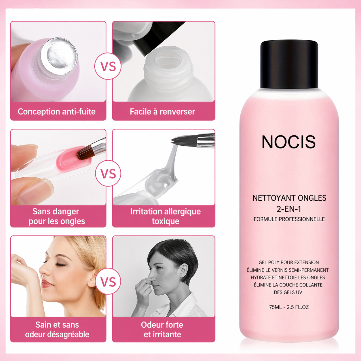 Gel nettoyant 2 en 1 pour ongles et dissolvant de vernis, solution professionnelle.